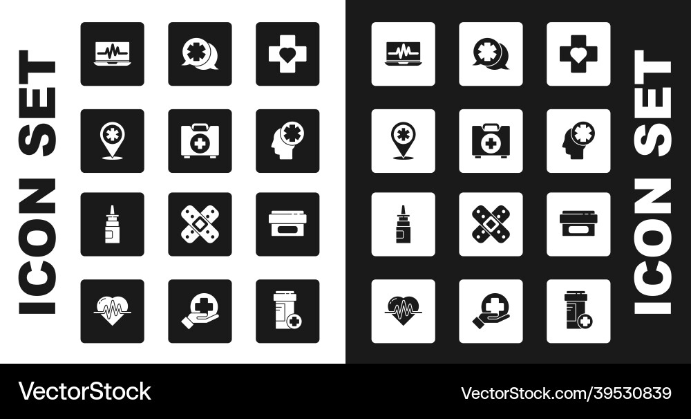 Set heart with a cross first aid kit map pointer Vector Image