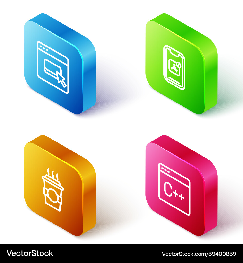 Set isometric line browser files mobile apps Set isometric line browser files mobile apps vector image