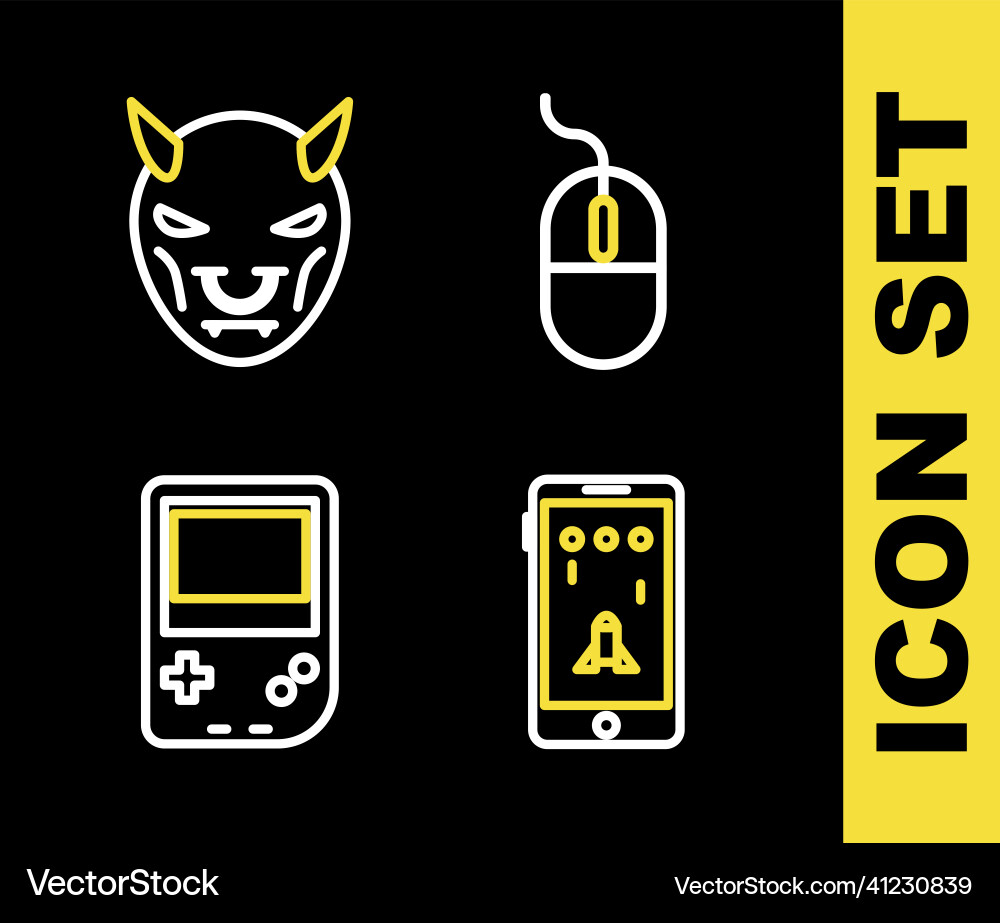 Set line computer mouse mobile and playing Set line computer mouse mobile and playing vector image