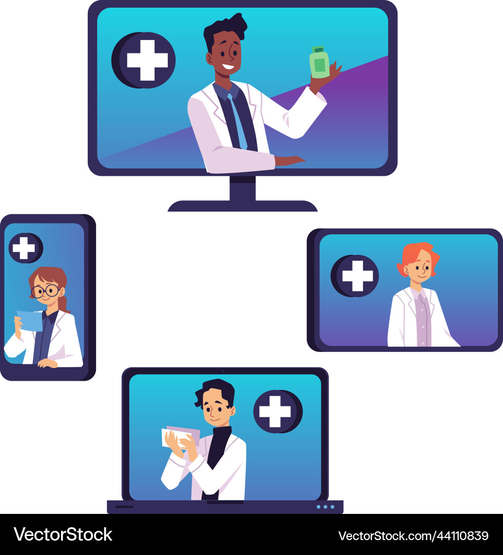 Set of different monitors with apothecaries flat vector image