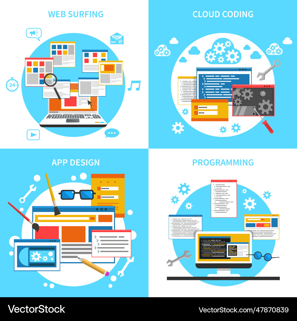 Web development concept icons set Vector Image
