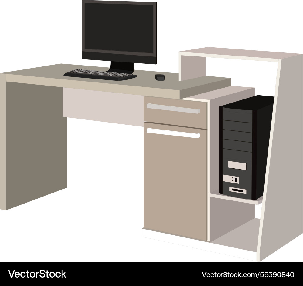 A modern computer desk with monitor and cpu A modern computer desk with monitor and cpu vector image