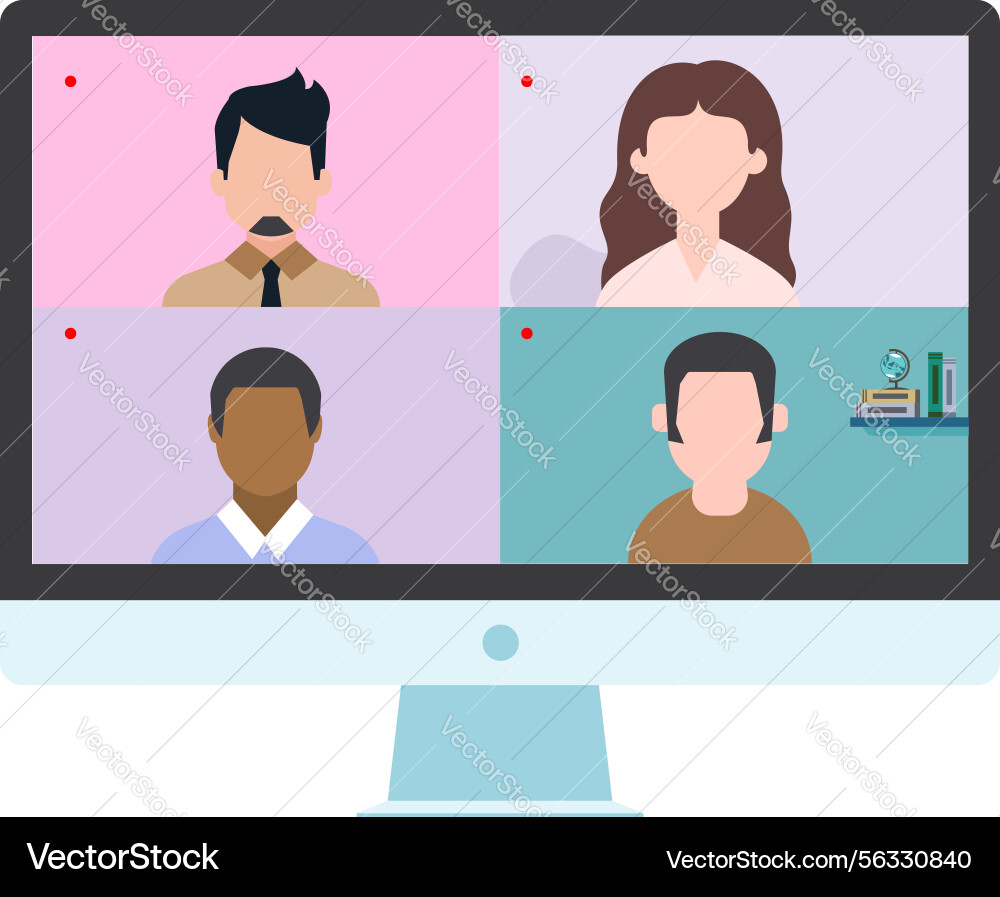 A workspace setup features laptop displaying Vector Image