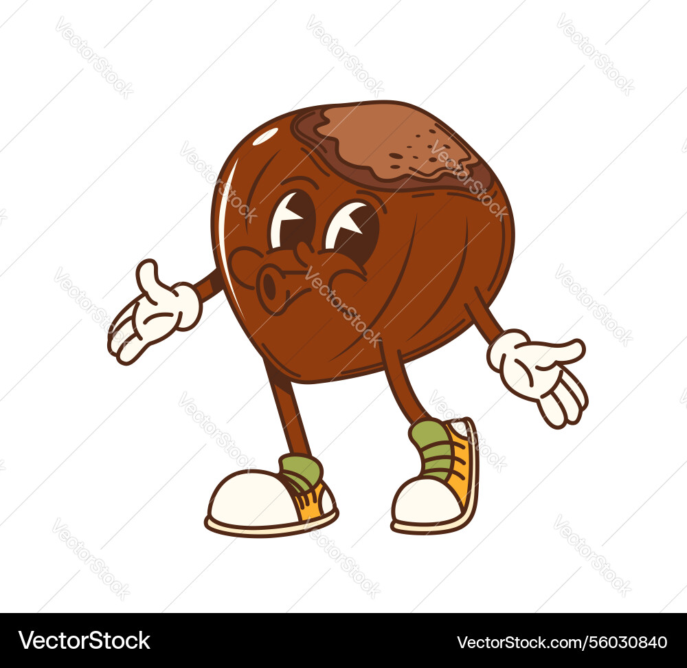 Cartoon groovy hazelnut nut character in sneakers Cartoon groovy hazelnut nut character in sneakers vector image