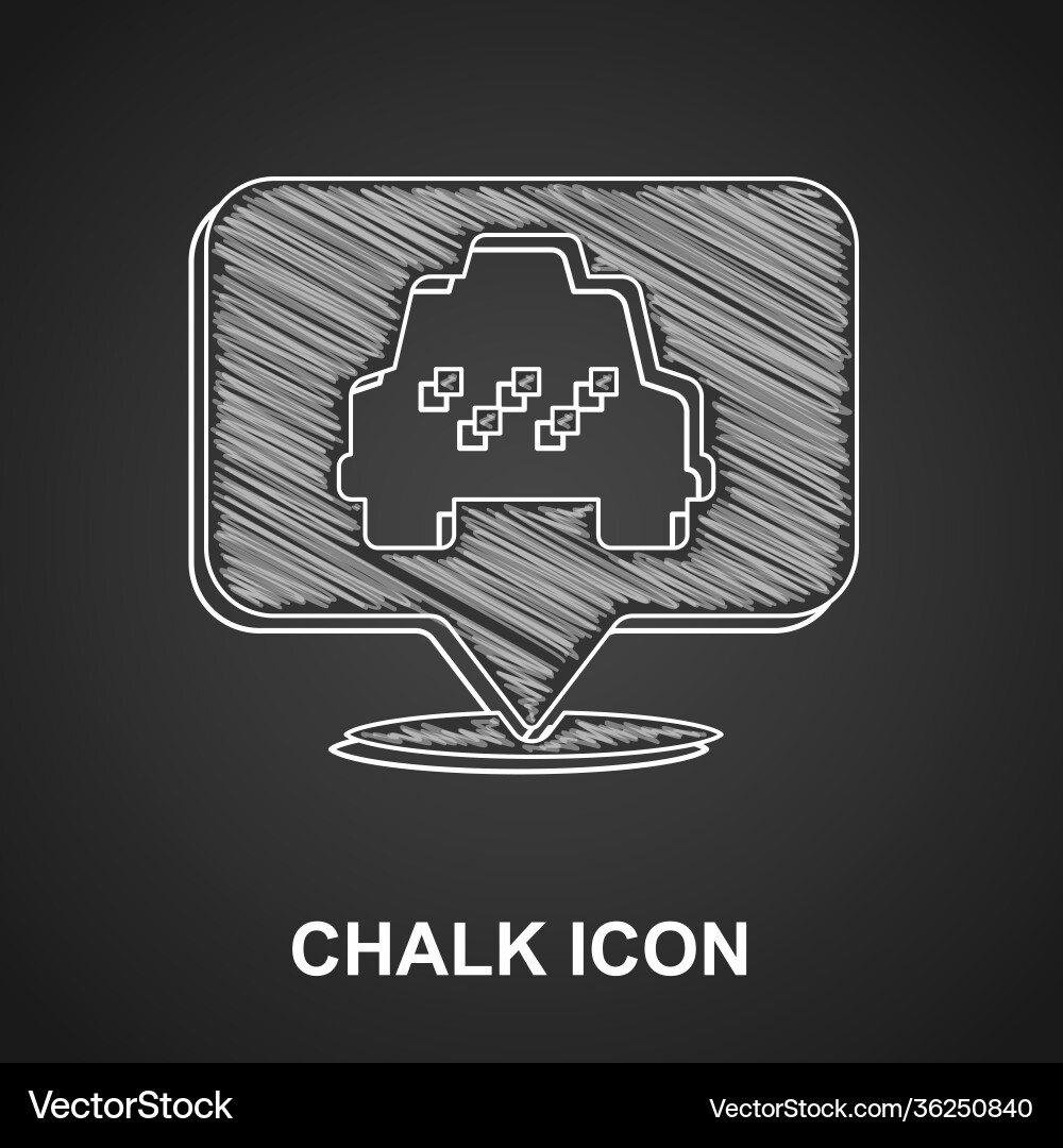 Chalk map pointer with taxi icon isolated on black vector image