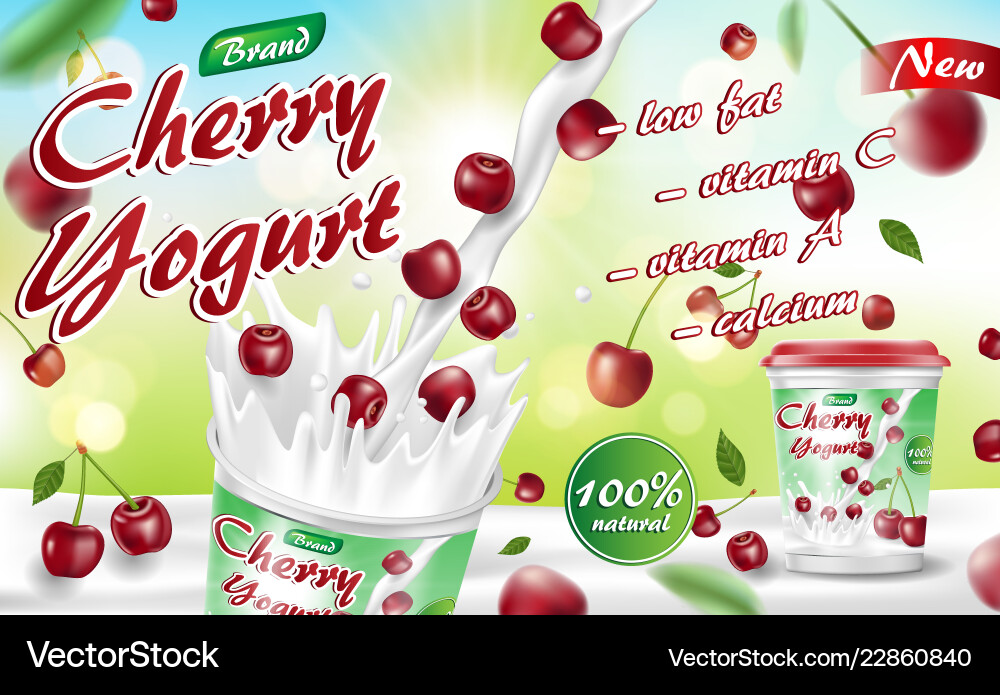 Cherry yogurt with splash isolated on bokeh Cherry yogurt with splash isolated on bokeh vector image
