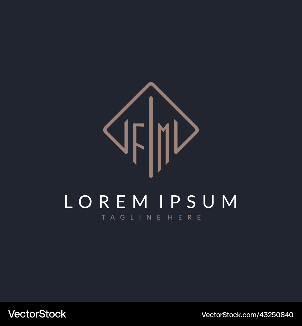 Fm initial logo with curved rectangle style design vector image