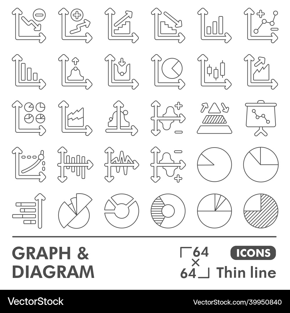 Graph and diagram line icon set growth chart Graph and diagram line icon set growth chart vector image