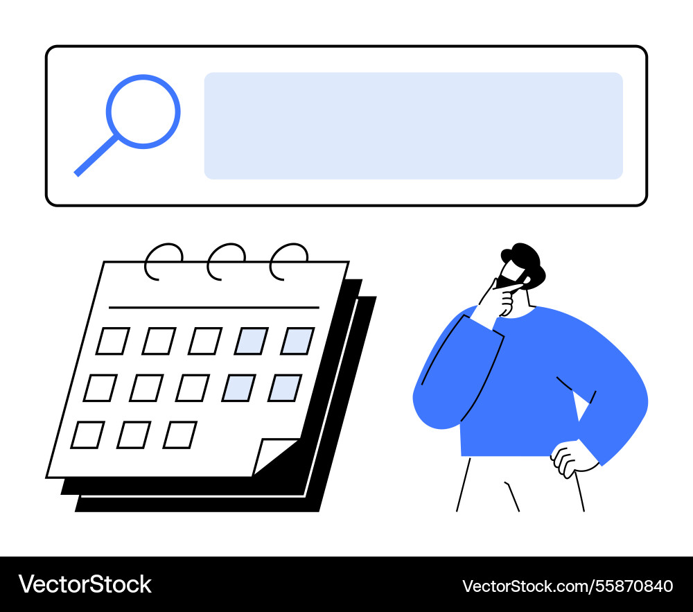 Man planning and searching for information using Man planning and searching for information using Vector Image