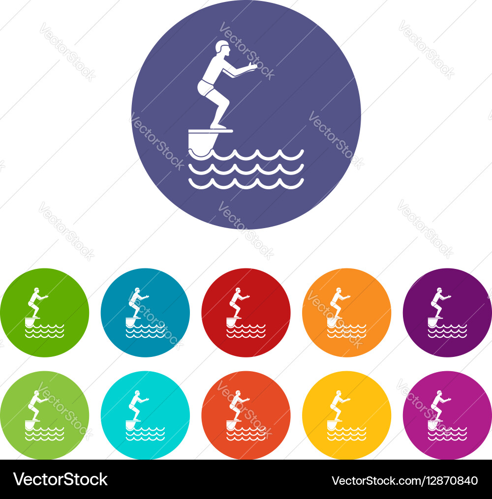 Man standing on springboard set icons vector image