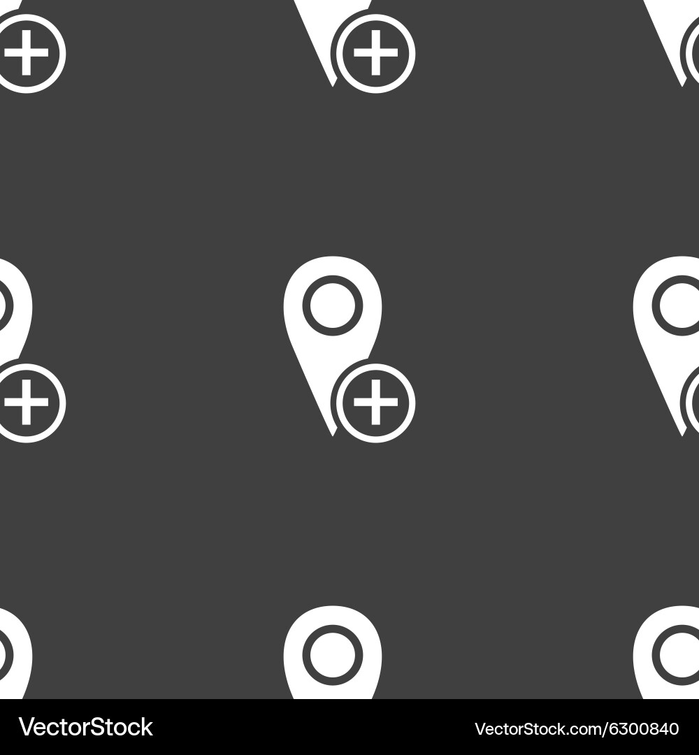 Map pointer icon sign seamless pattern on a gray vector image