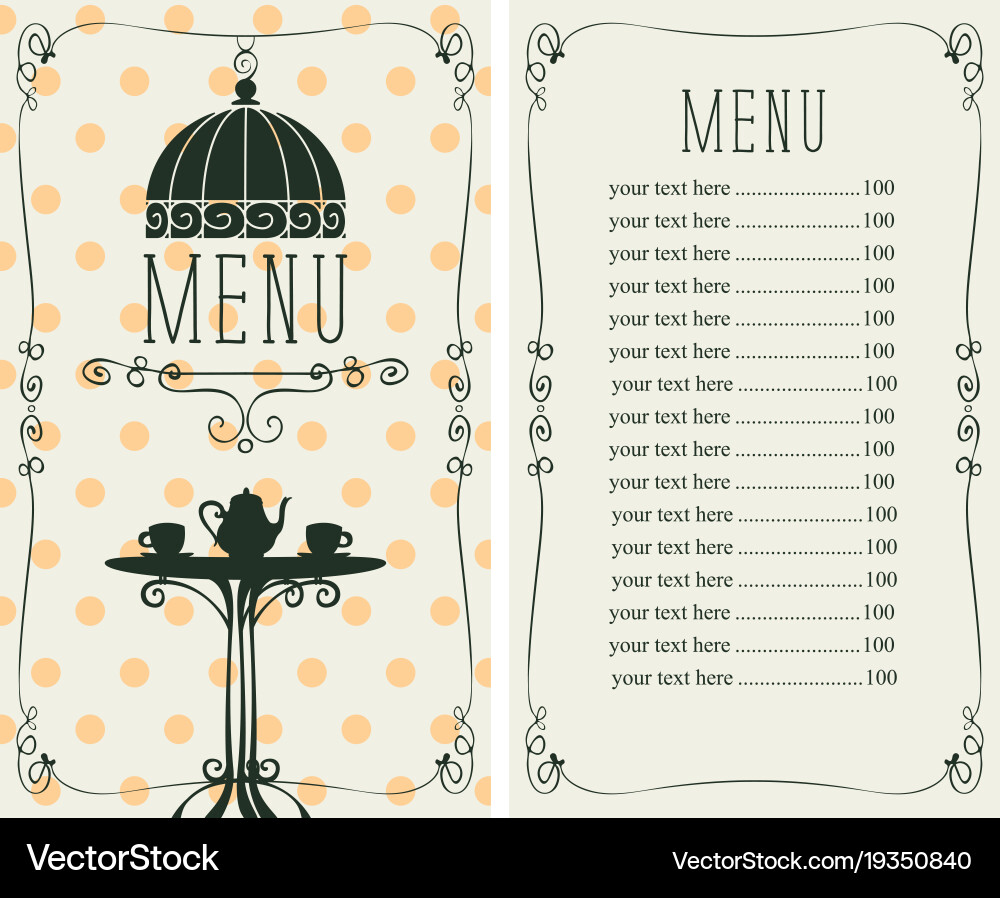 Menu for the cafe with price list and served table vector image