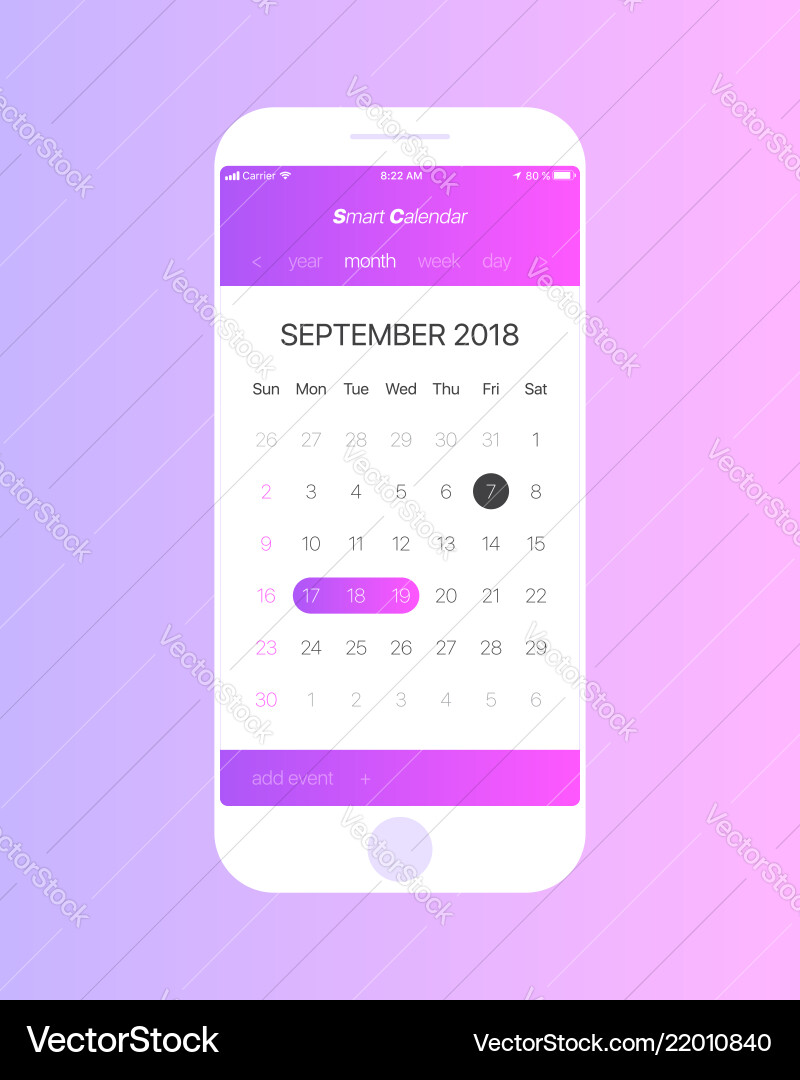 Mobile Calendar App UI Mockup vector image