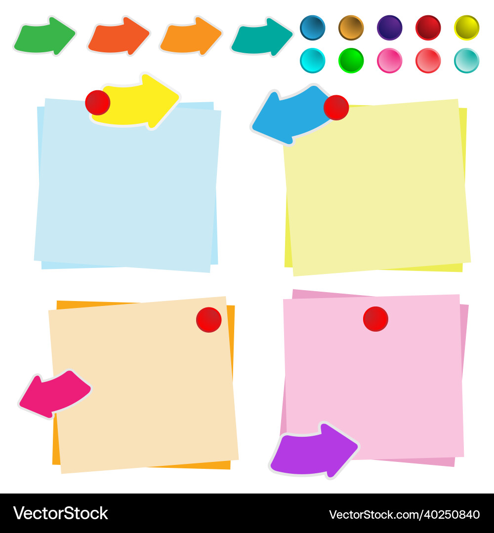 Notebook set with arrows and pins vector image