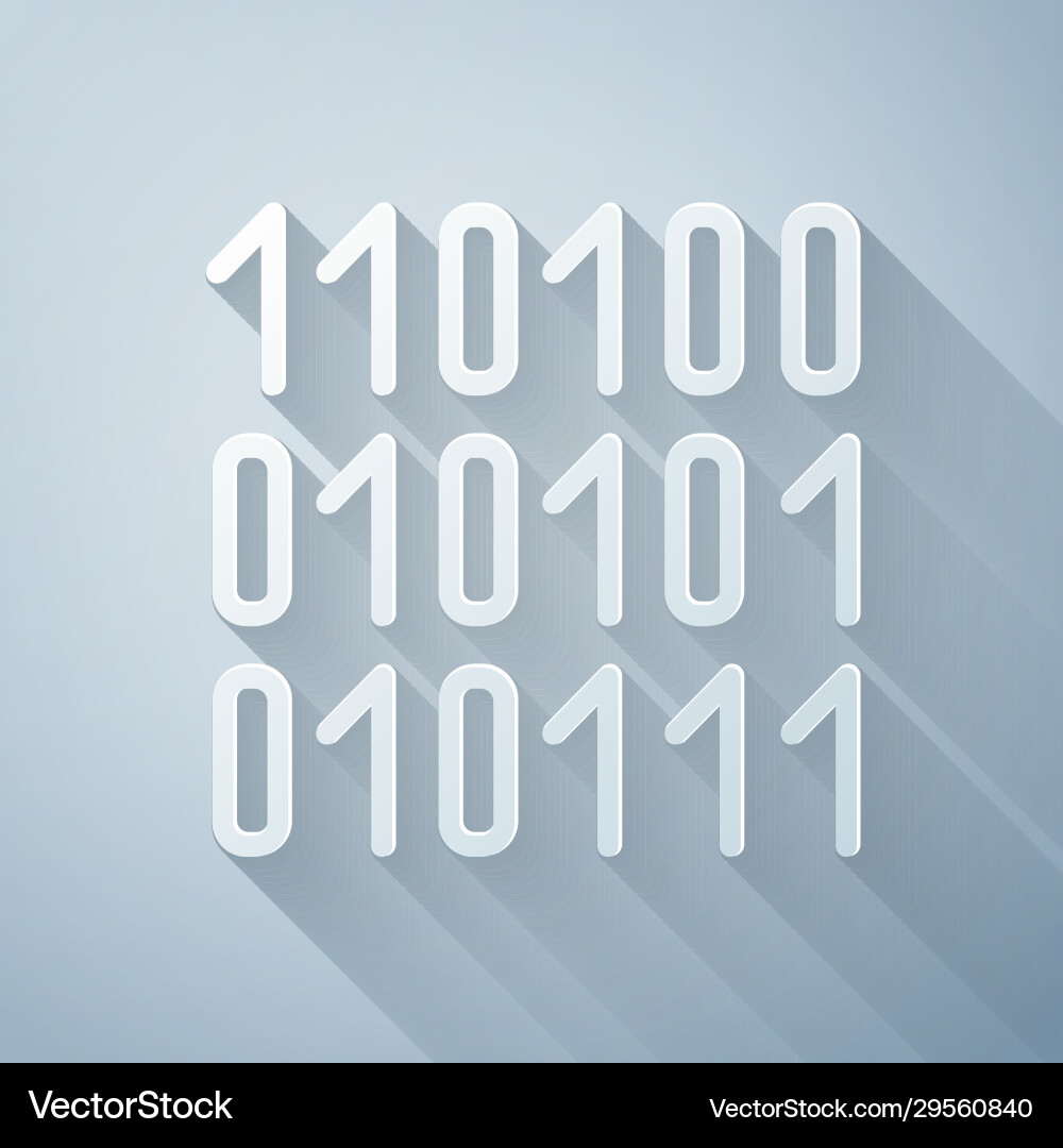 Paper cut binary code icon isolated on grey Paper cut binary code icon isolated on grey vector image