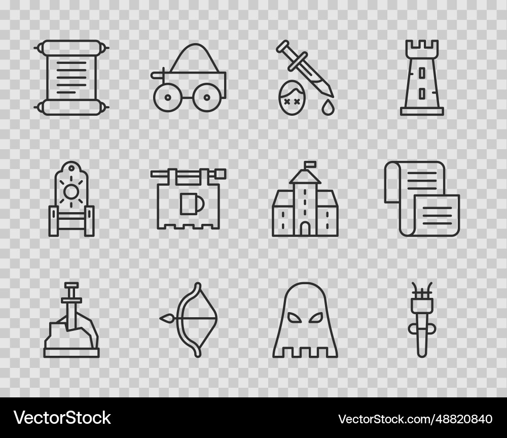 Set line sword in the stone torch flame Set line sword in the stone torch flame Vector Image