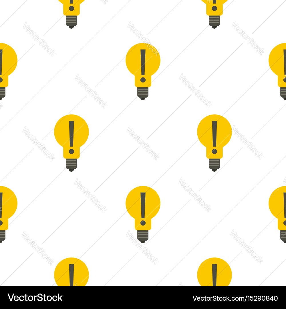 Yellow bulb with exclamation mark inside pattern Vector Image