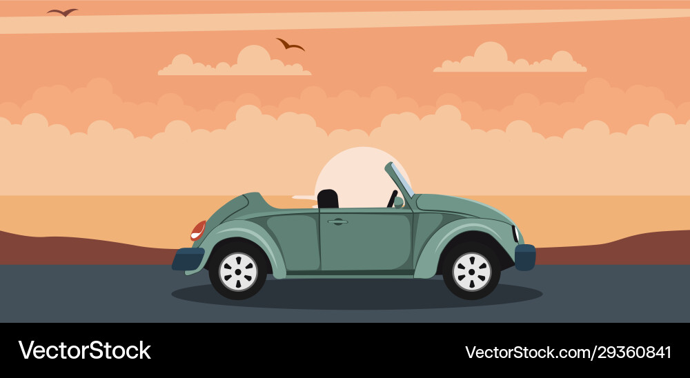 Convertible classic car background in a sunset Convertible classic car background in a sunset vector image