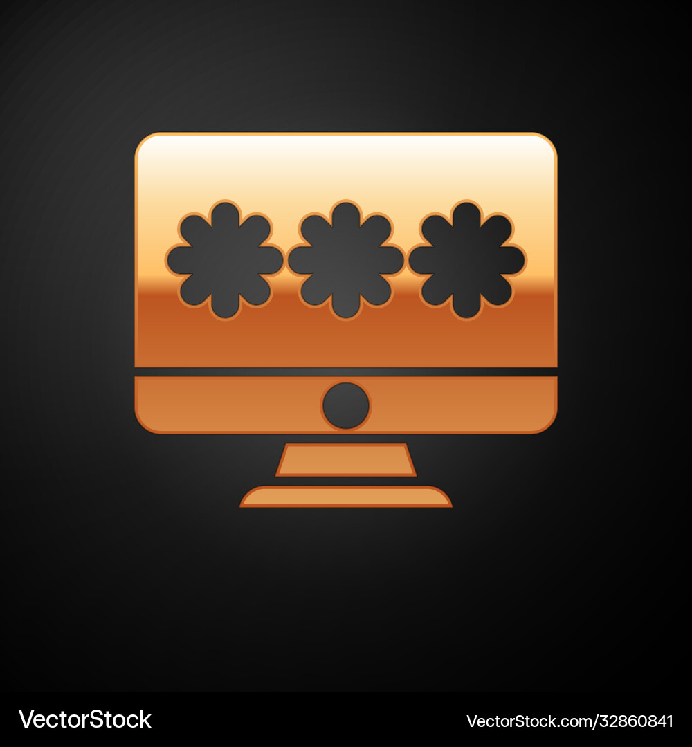 Gold monitor with password notification icon Gold monitor with password notification icon vector image