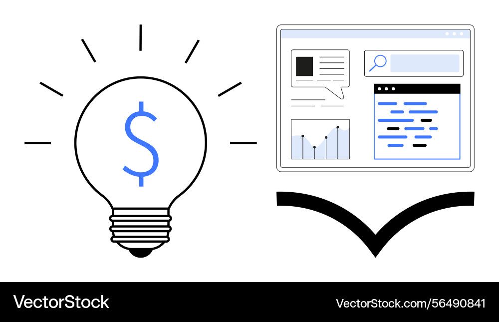Lightbulb with dollar sign and browser window Lightbulb with dollar sign and browser window vector image