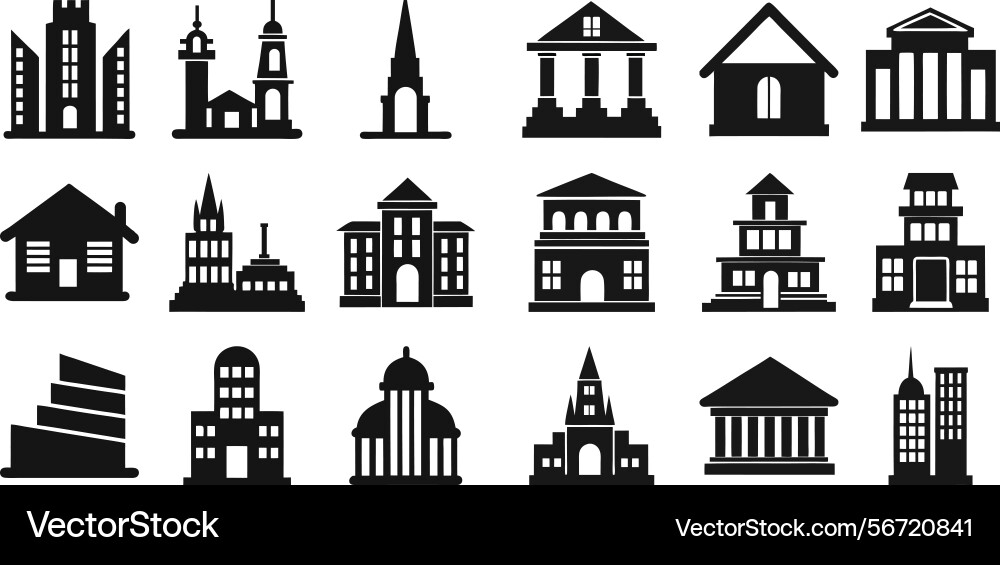 Modern and classic architecture building icons set vector image