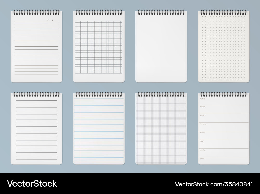 Notebooks sheets lined checkered and dots pages Notebooks sheets lined checkered and dots pages vector image