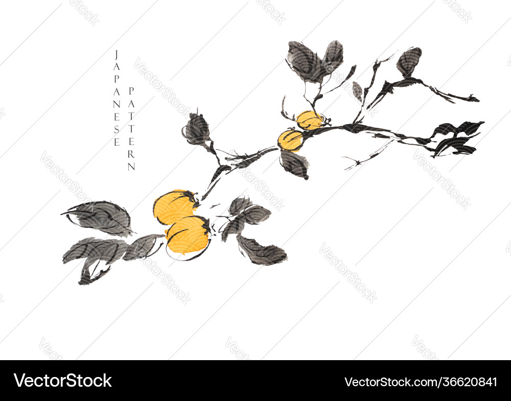 Plum tree chinese painting with japanese wave Plum tree chinese painting with japanese wave vector image