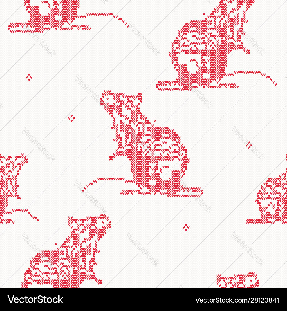 Rat - knitted seamless pattern in red color Rat - knitted seamless pattern in red color vector image