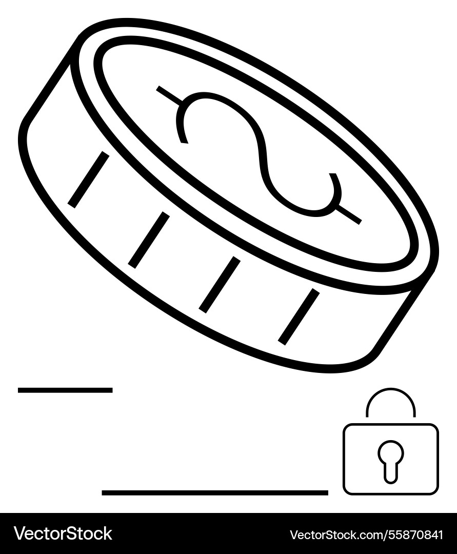 Secure finance concept with coin and lock for data Secure finance concept with coin and lock for data vector image
