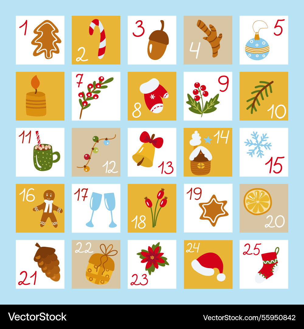 Advent calendar for christmas dates from Advent calendar for christmas dates from vector image