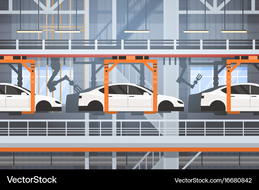 Automated Car Assembly Line Vector Image