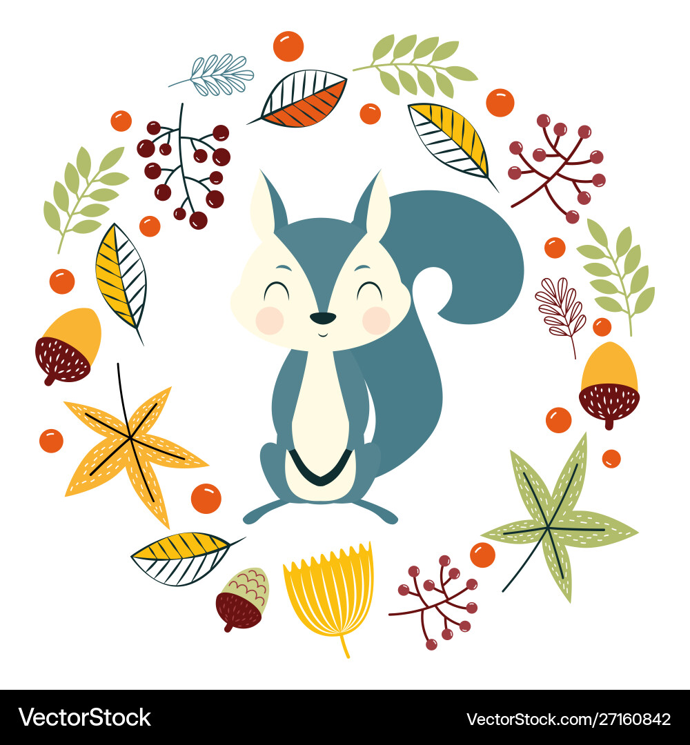 Autumn Squirrel with Leaves Vector Image
