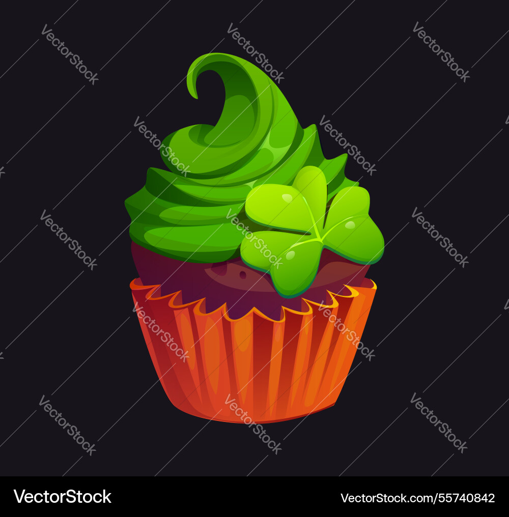 Cartoon chocolate cupcake with green frosting Cartoon chocolate cupcake with green frosting vector image