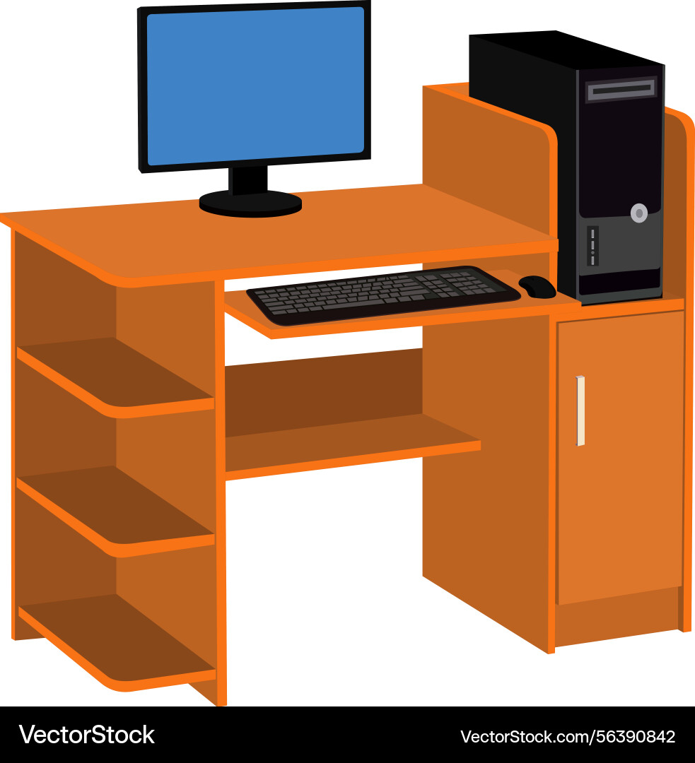 Desk with cpu tower monitor keyboard and mouse vector image