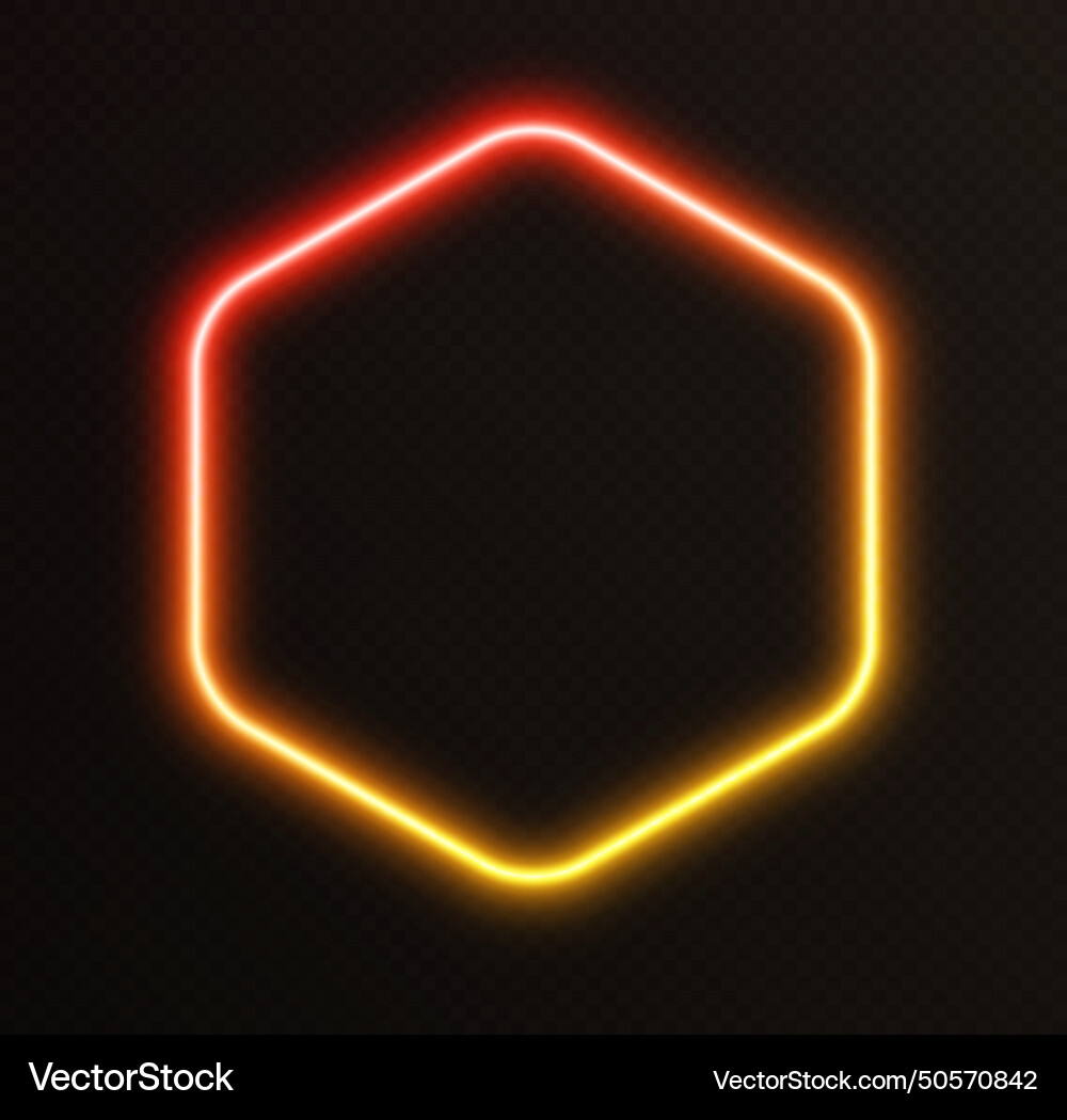 Gradient neon hexagon red-yellow glowing border Vector Image