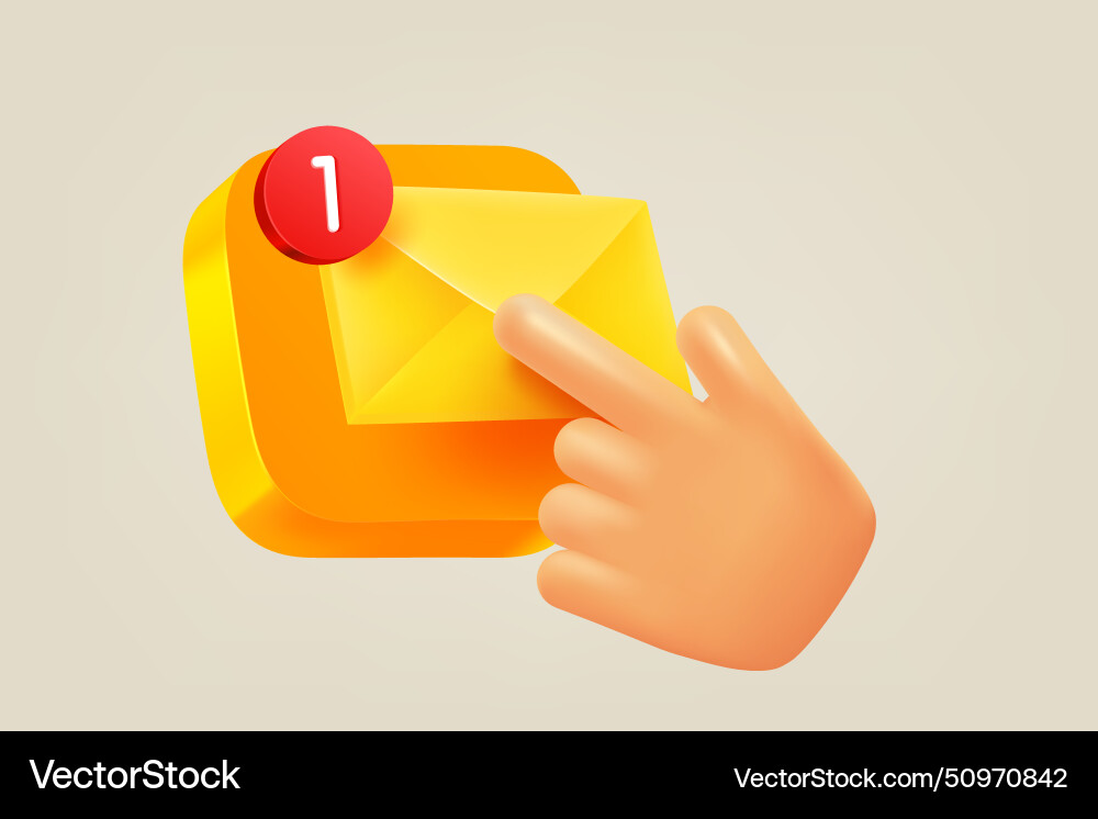 Hand pressing button with new message 3d vector image