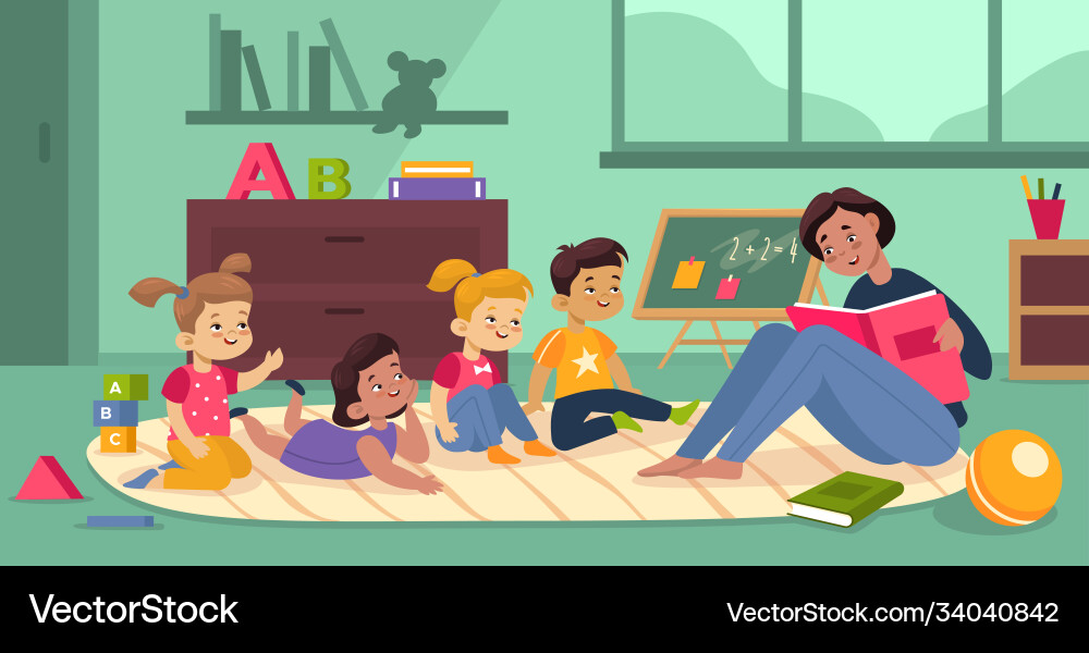 Kids playing kindergarten class little children vector image