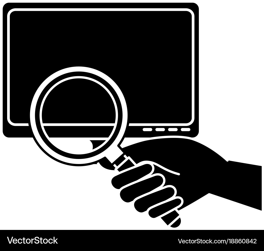 Monitor computer with magnifying glass vector image