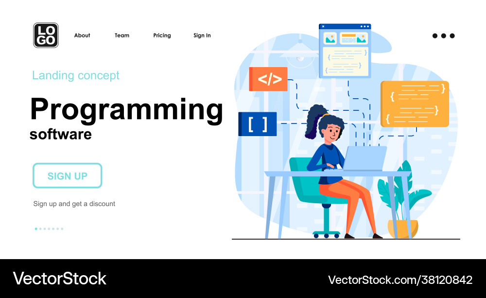 Programmierung Software Web Konzept Frau Codierung Programmierung Software Web Konzept Frau Codierung vektorbild
