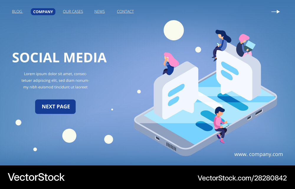 Social media landing page virtual communication Social media landing page virtual communication vector image