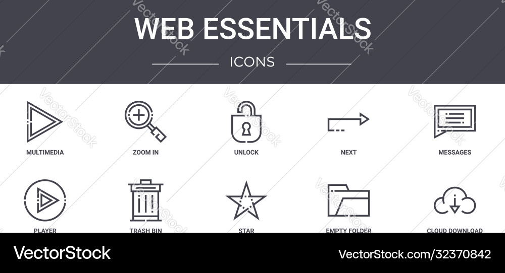 Web essentials concept line icons set contains Web essentials concept line icons set contains Vector Image