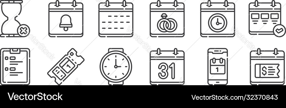 12 set linear calendar and date icons thin vector image