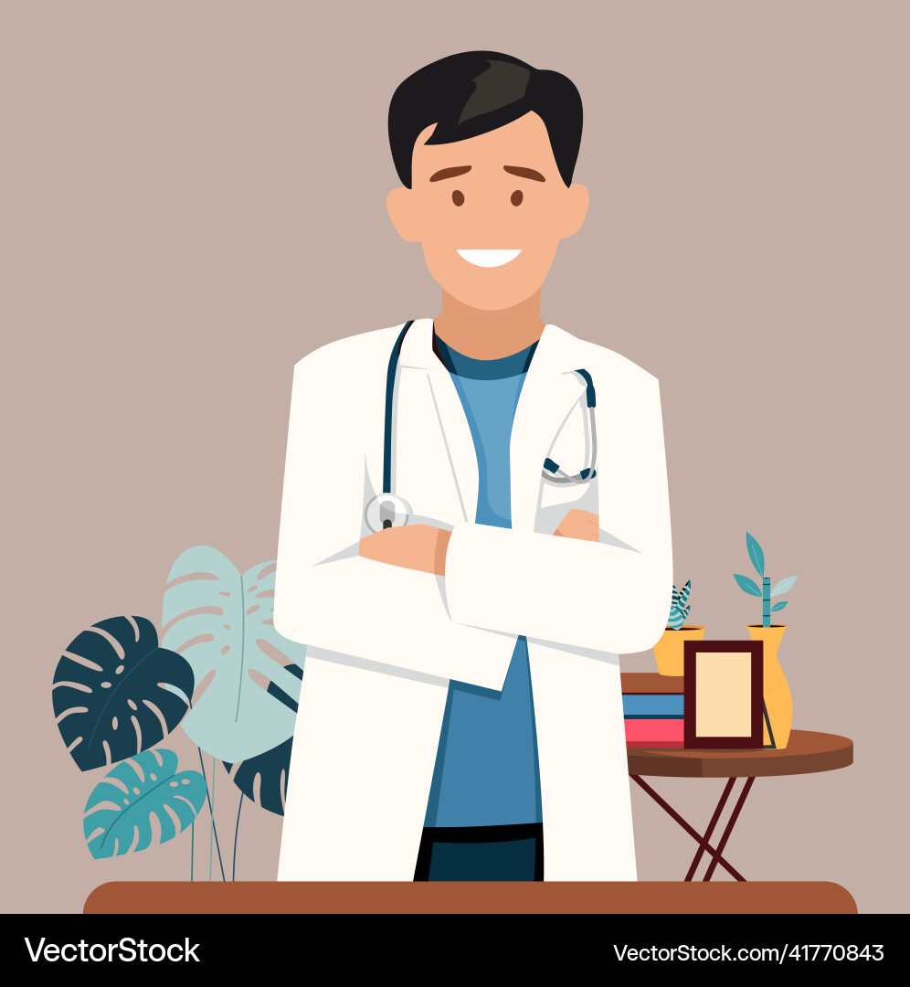A portrait of the doctor s character flat design A portrait of the doctor s character flat design vector image