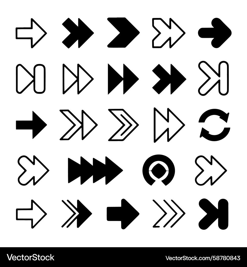 Arrow Set - Forward, Backward, Circular Vector Image