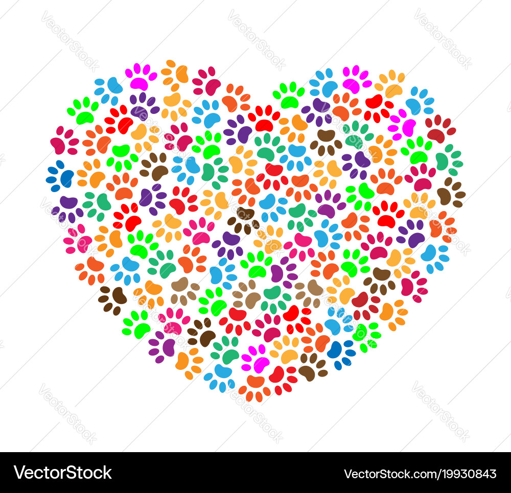 Colorful Heart Paw Prints – Pet Love Vector Image