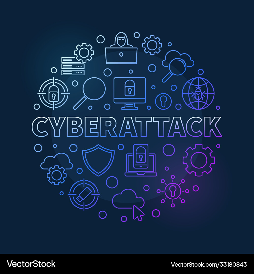 Cyberattack round concept linear colorful Cyberattack round concept linear colorful vector image