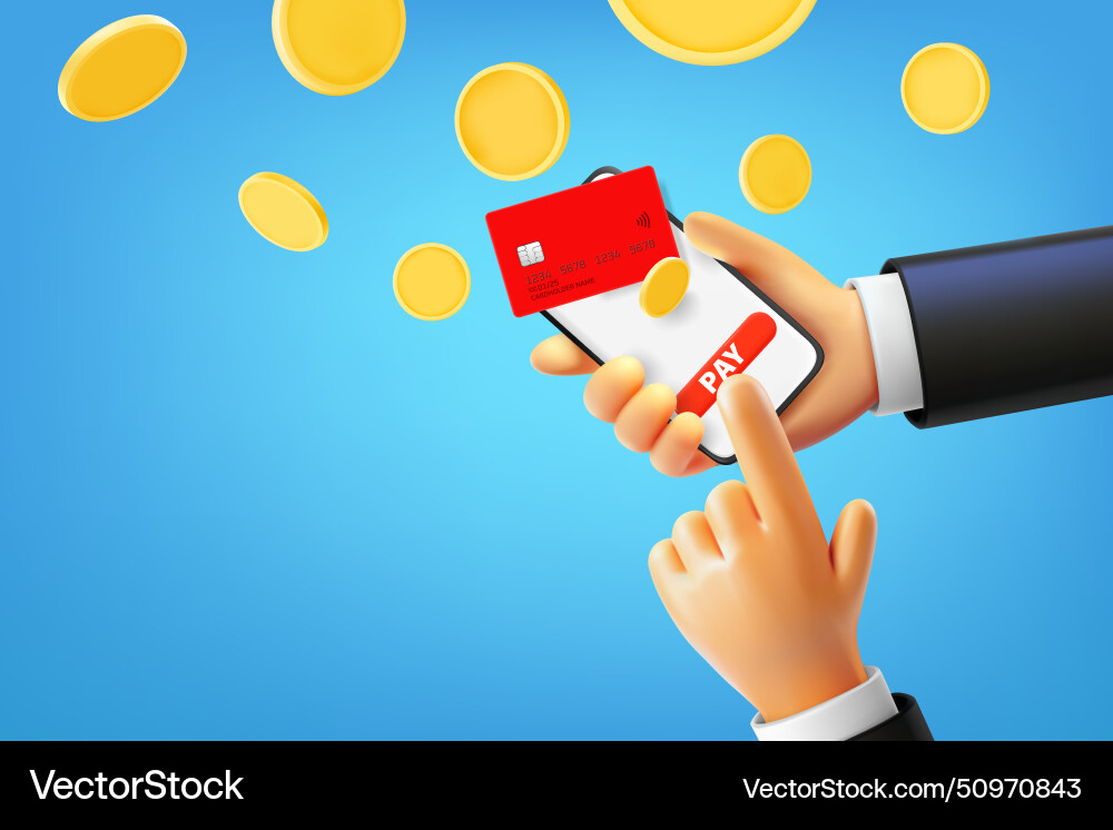 Man using smartphone to pay via internet 3d Man using smartphone to pay via internet 3d vector image