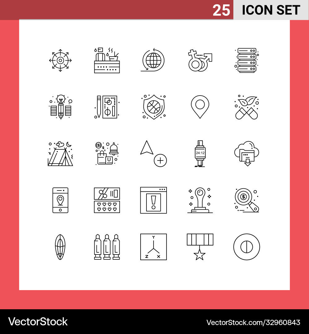Set 25 lines on grid for server cloud global Vector Image
