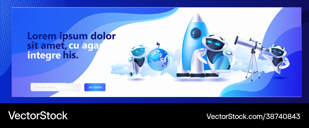 Set modern robots with rocket globe and telescope Vector Image