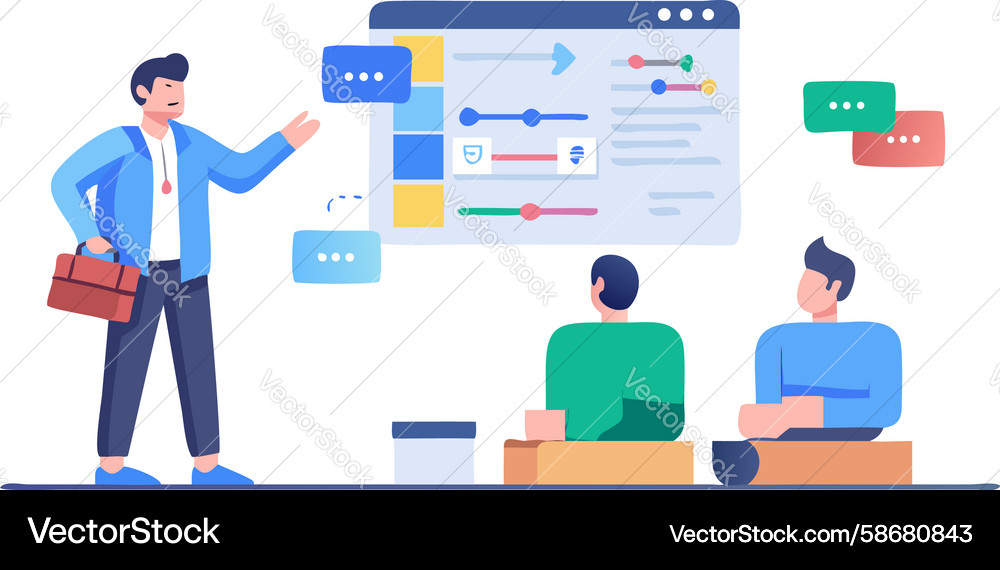 Startup team brainstorming with digital data Vector Image
